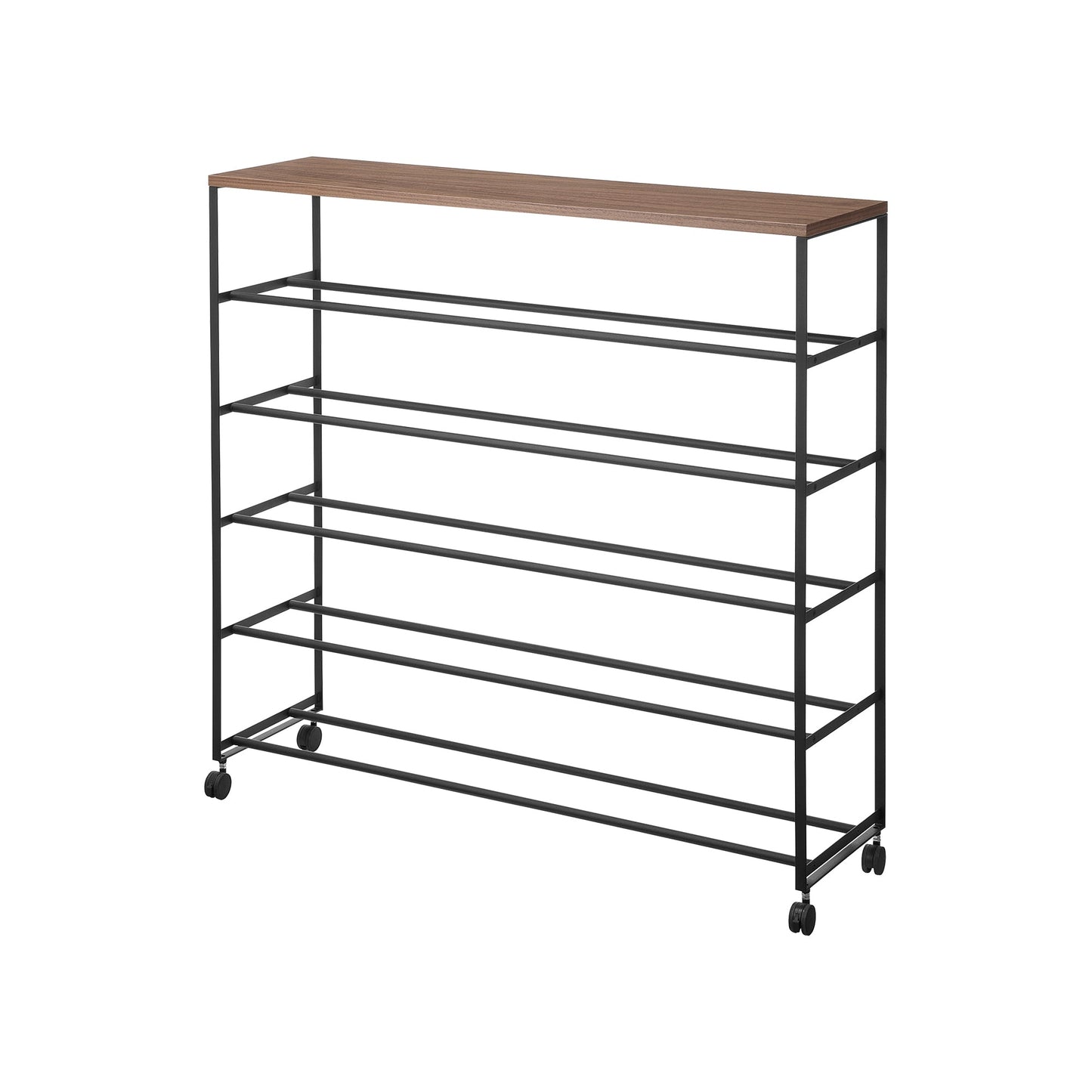 Rolling Five-Tier Shoe Rack ( H) - Steel + Wood