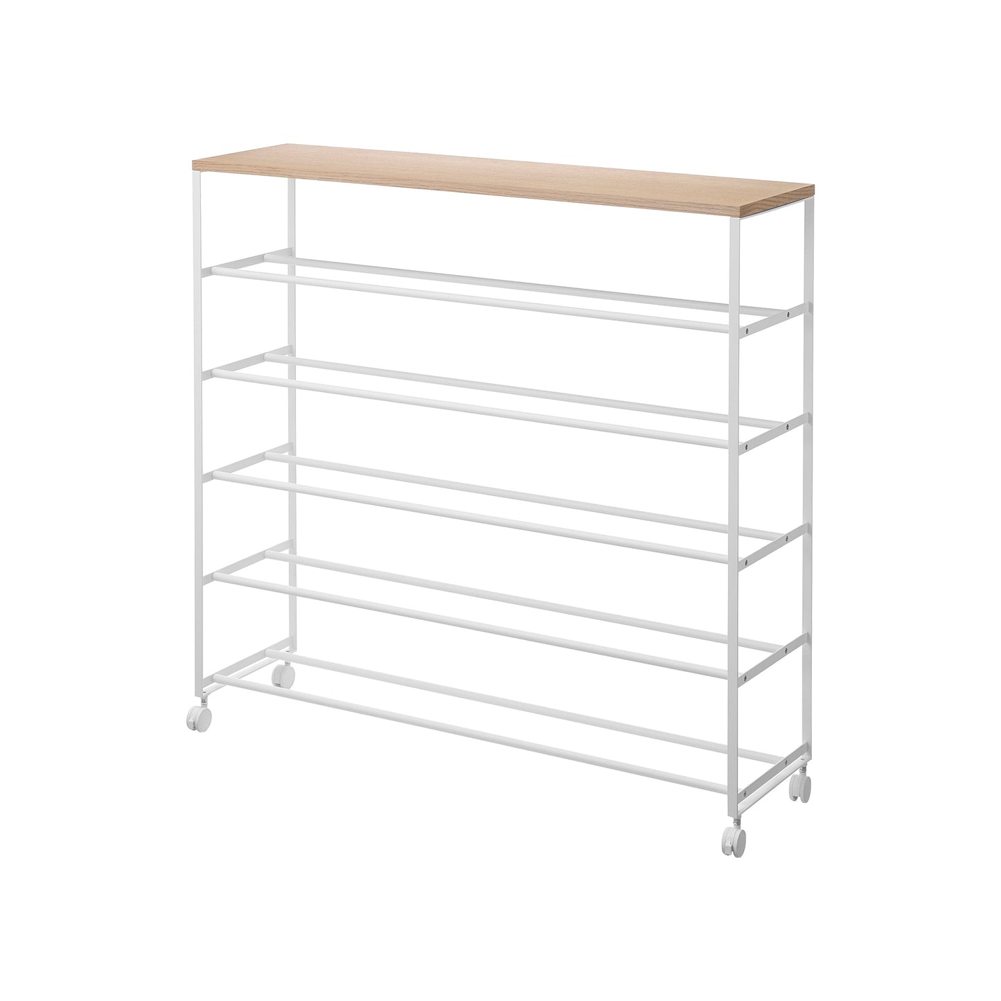 Rolling Five-Tier Shoe Rack ( H)  - Steel + Wood