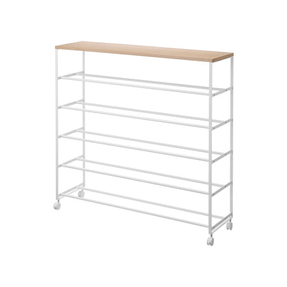 Rolling Five-Tier Shoe Rack ( H)  - Steel + Wood