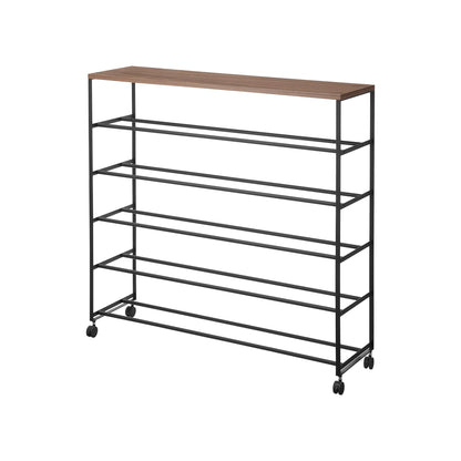 Rolling Five-Tier Shoe Rack ( H)  - Steel + Wood