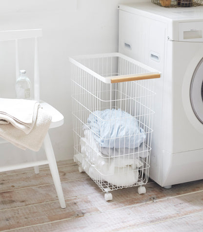 Rolling Wire Basket (24 H)  - Steel + Wood