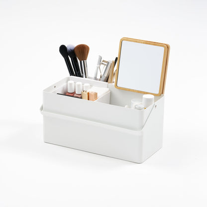 Makeup Organizer with Mirror - Steel + Wood