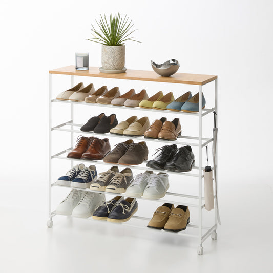 Rolling Five-Tier Shoe Rack ( H)  - Steel + Wood
