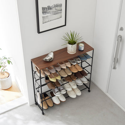 Rolling Five-Tier Shoe Rack ( H)  - Steel + Wood