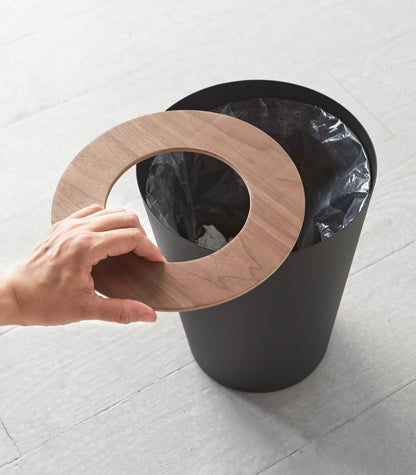 Trash Can - Round - Steel + Wood