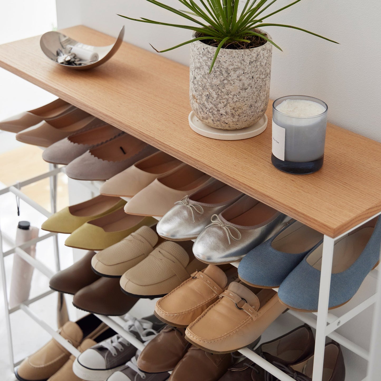 Rolling Five-Tier Shoe Rack ( H)  - Steel + Wood