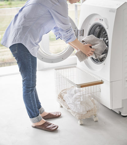 Rolling Wire Basket (15 H)  - Steel + Wood