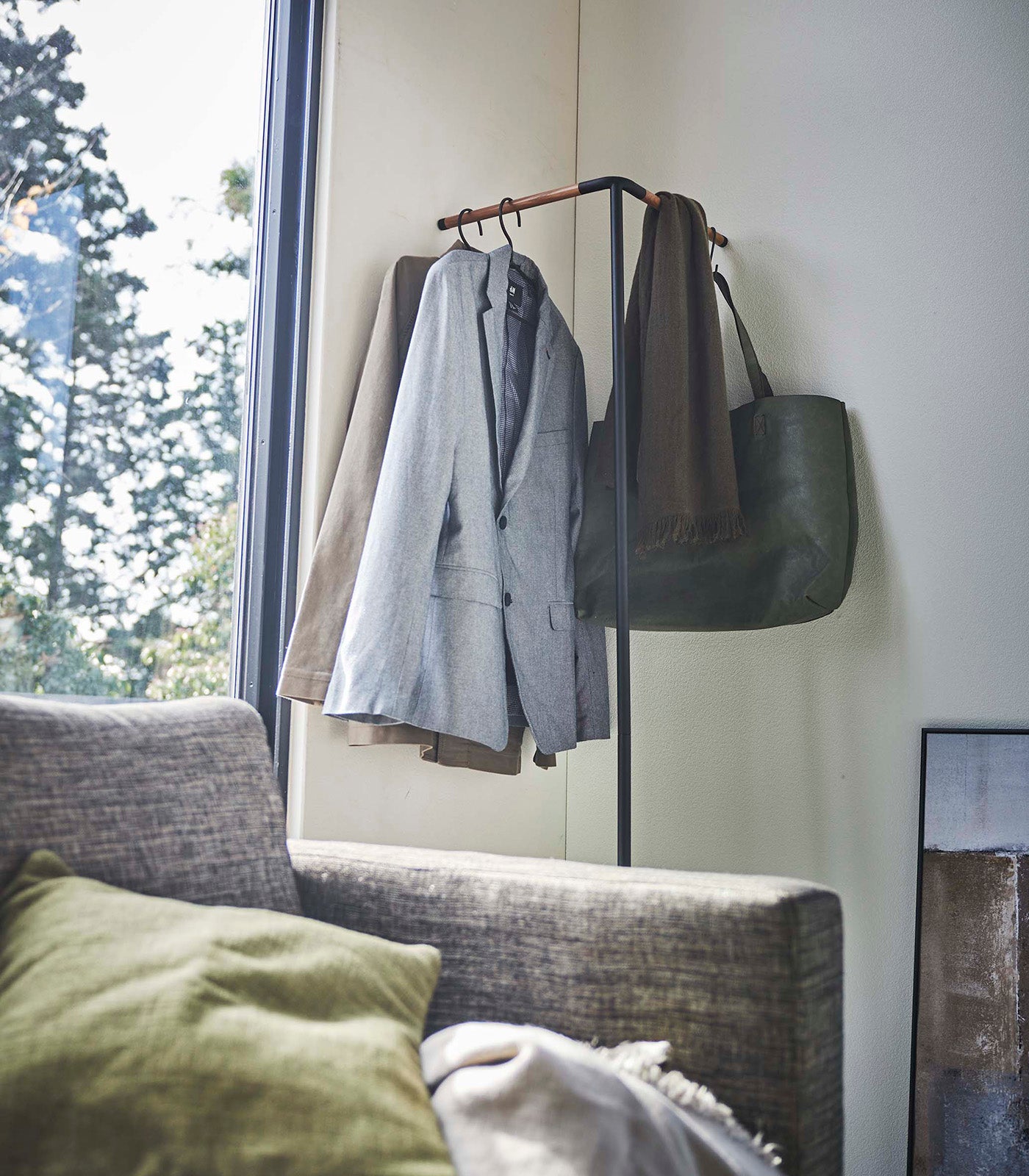 Corner Leaning Coat Hanger (63 H)  - Steel + Wood