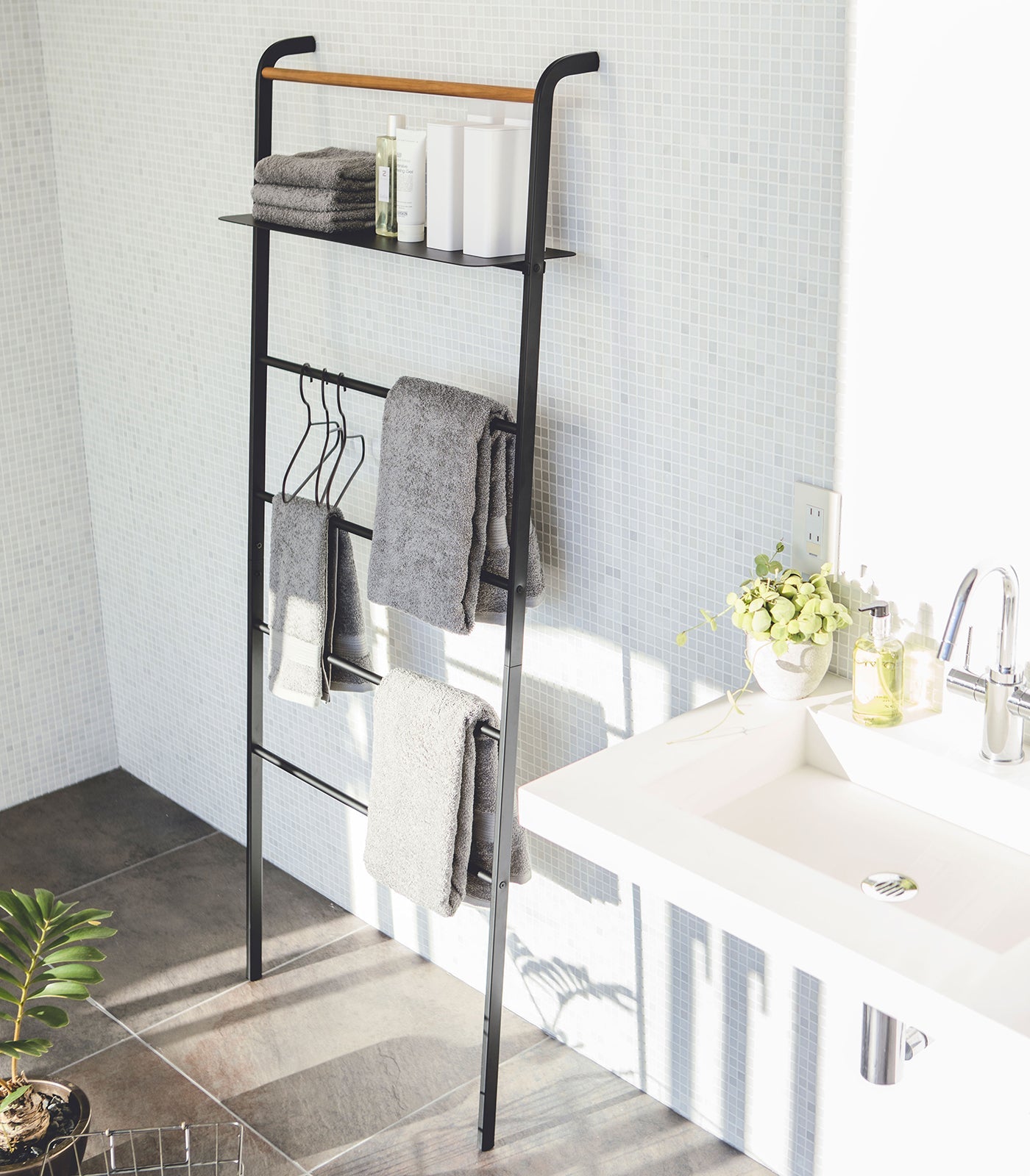 Leaning Storage Ladder With Shelf (63 H)  - Steel