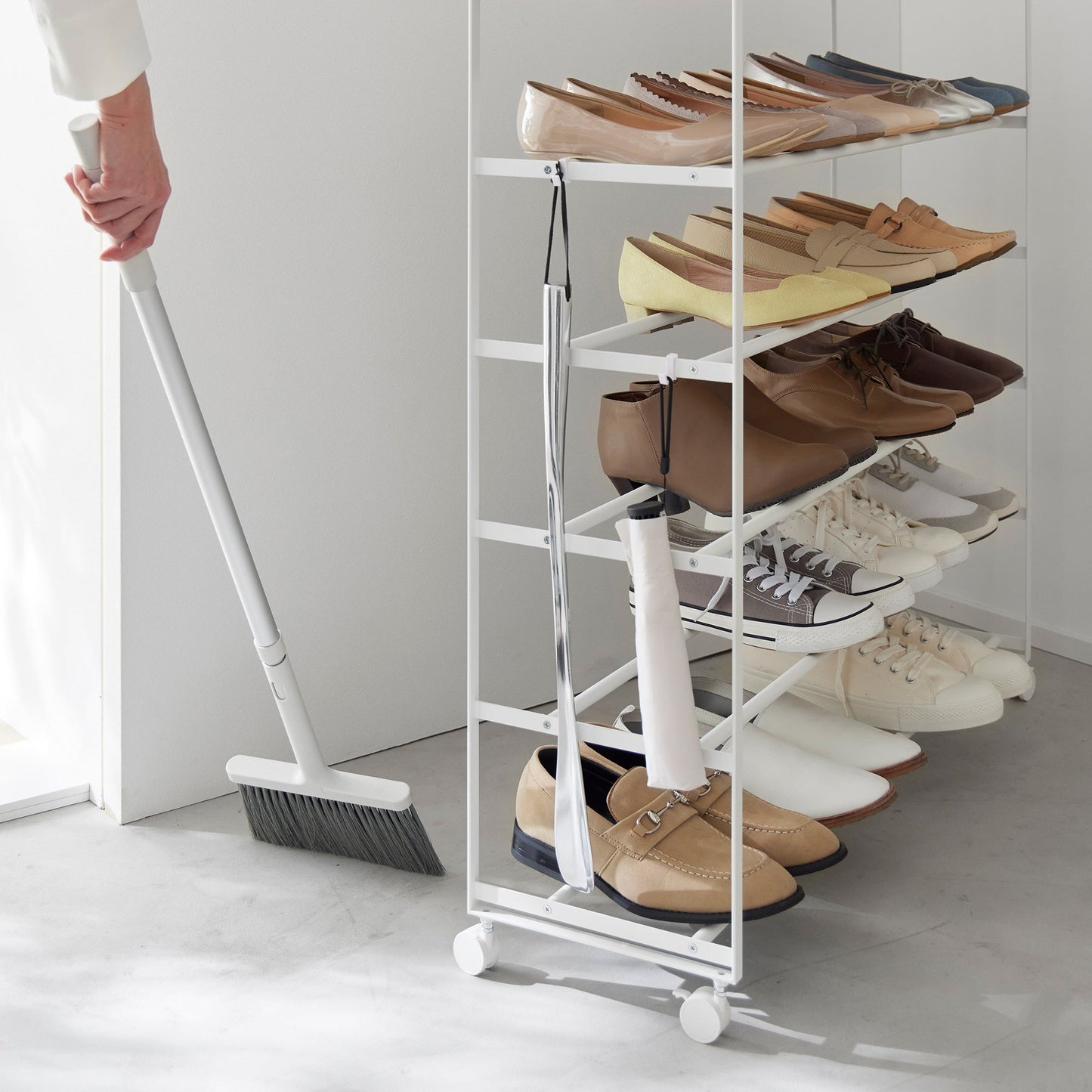Rolling Five-Tier Shoe Rack ( H)  - Steel + Wood