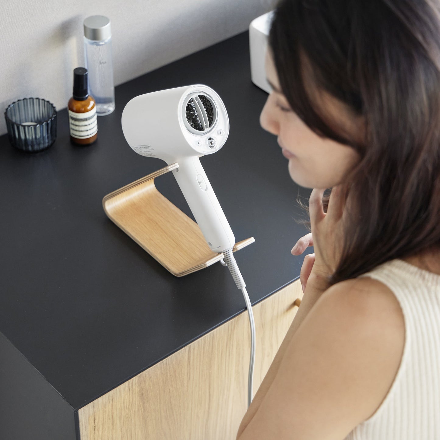 Hair Dryer and Iron Stand - Wood