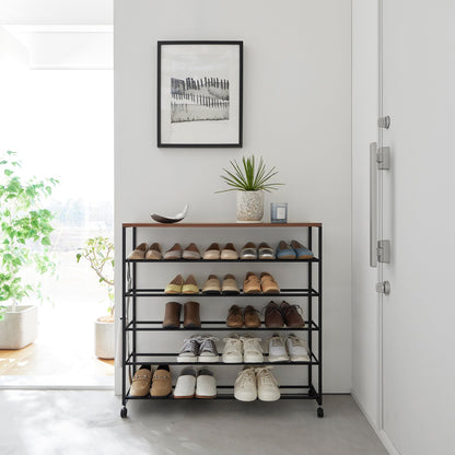 Rolling Five-Tier Shoe Rack ( H)  - Steel + Wood