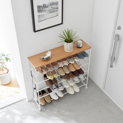 Rolling Five-Tier Shoe Rack ( H)  - Steel + Wood